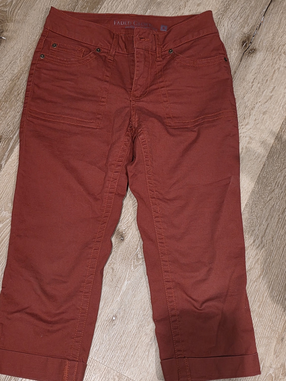Faded Glory Rust Capri Pants Cuffed Hem Size 4 Cotton Stretch - Picture 1 of 8